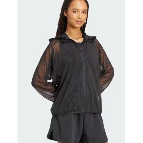 adidas Tops - Adidas Women Black Sheer Soft Lux Mesh Full-Zip Hoodie Breathable Sz XL Leisure